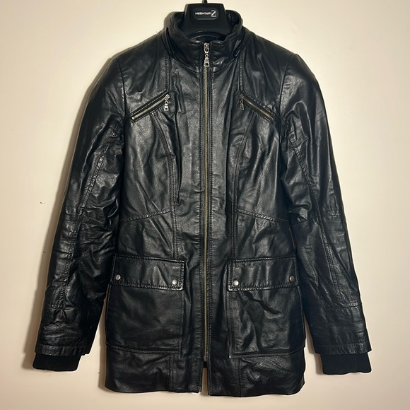 Danier Women’s Black Genuine Italian Leather Jacket Biker Style US Size 2XS - Picture 1 of 10